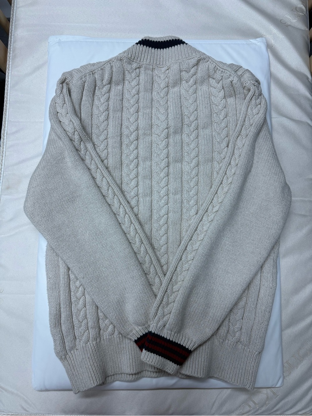 J.Crew Re-Imagined Heritage Cotton Cable Knit Cricket Sweater Ivory Sz L - Picture 2 of 4